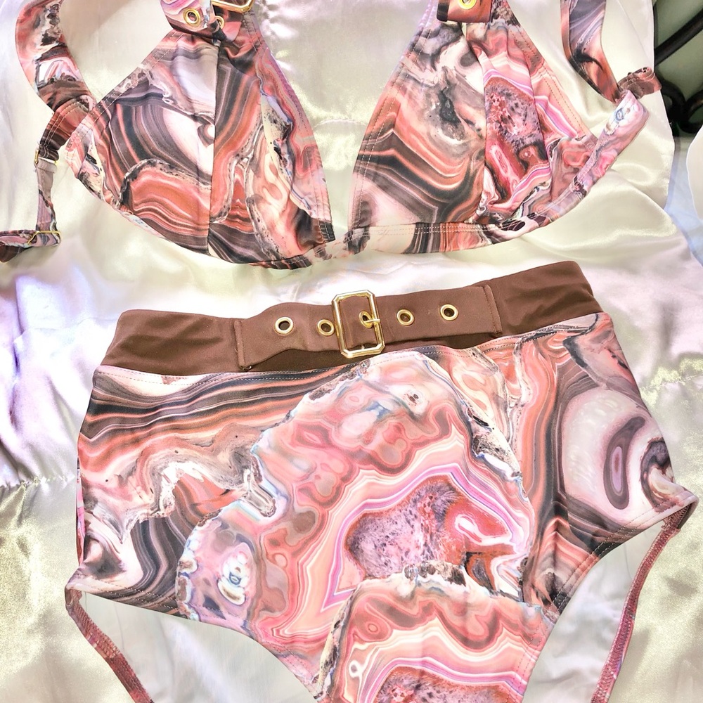 VENUS Marble Print Bikini - Pink and BrownVenus Swim Set